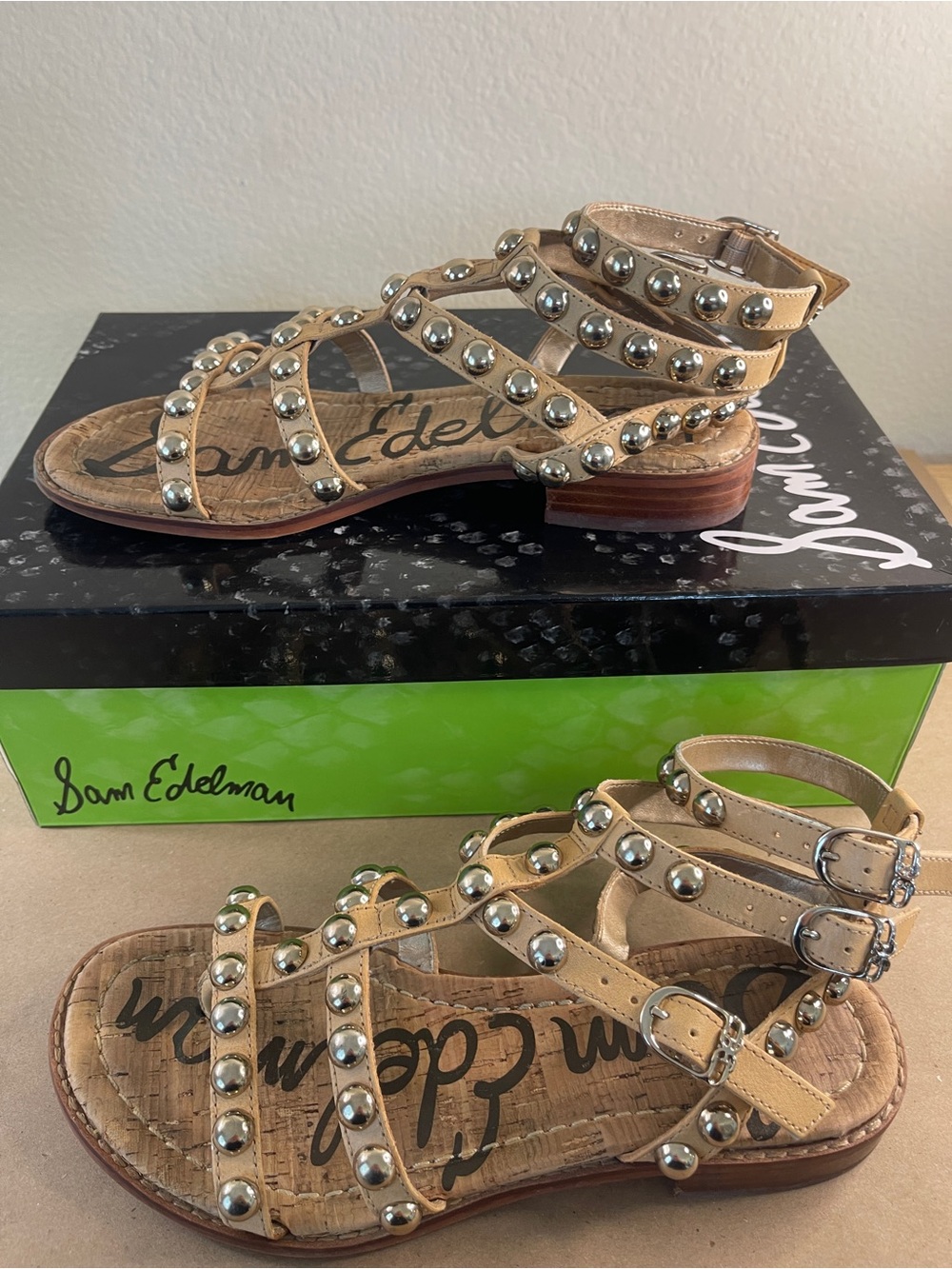 Sam Edelman Tan Leather Studded Gladiator Sandals